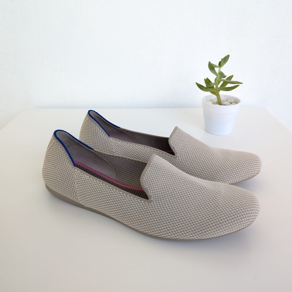 💚 Rothys The Loafer Grey Round Tie Flat Women's Shoes EUC
